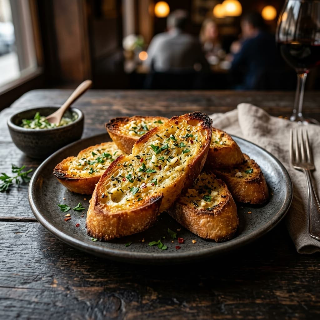 Garlic Bread β Thick-cut bread toasted with herb-butter and roasted garlic.